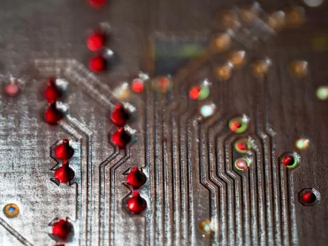 Computer micro circuit board with integrated IC Foto stock