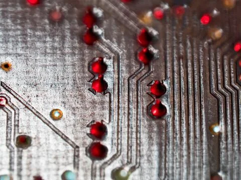 Computer micro circuit board with integrated IC Foto stock