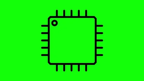 Computer microchip icon black outline zoom animation on green screen background Stock Footage 330397538