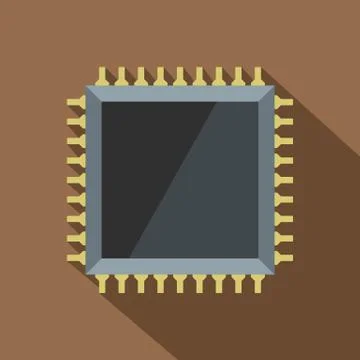 Computer microchip icon, flat style Illustrazione stock