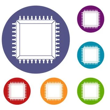 Computer microchip icons set Illustrazione stock