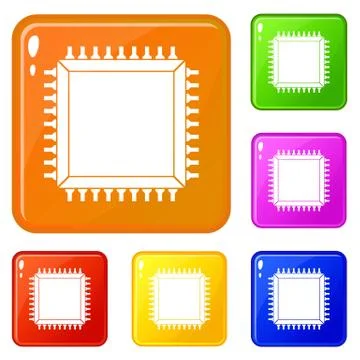 Computer microchip icons set vector color Illustrazione stock