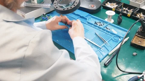 Computer microchip manufacturing on modern industrial equipment Stock Footage 119538032