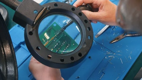 Computer microchip manufacturing on modern industrial equipment Stock Footage 119538403