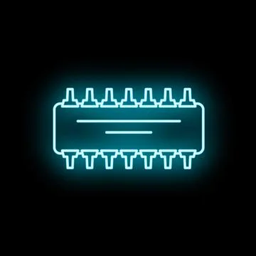 Computer microchip neon glowing digital technology icon 库存插图