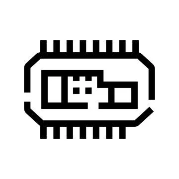 Computer microchip processing digital information line icon Stock Illustration
