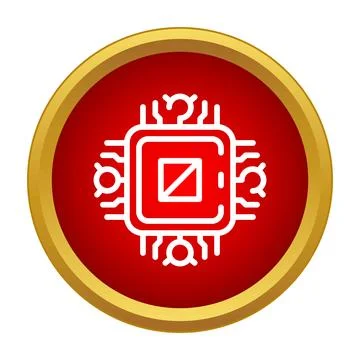 Computer microchip processing information icon in red circle Stockillustratie