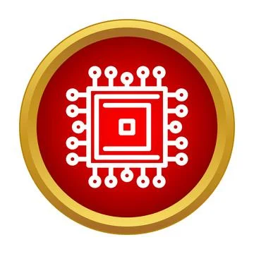 Computer microchip processing unit in a red circle Stock Illustration