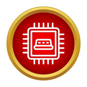 Computer microchip processing unit symbol in red icon Stock Illustration