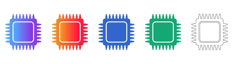 Computer Microchip Processor Icon Set 스톡 일러스트