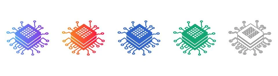 Computer Microchip Processor Icon Set Ilustración de archivo