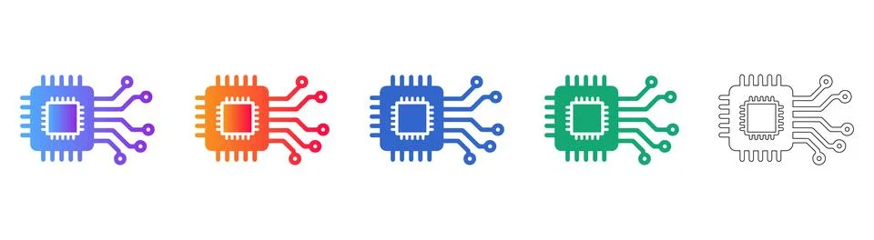 Computer Microchip Processor Icon Set Stock Illustration