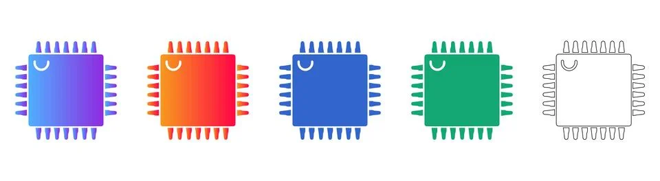 Computer Microchip Processor Icons Collection Ilustración de archivo