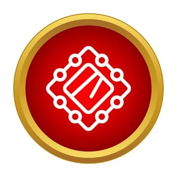 Computer microchip processor inside red circle button イラスト素材