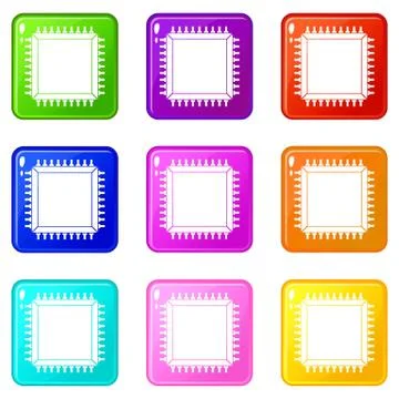 Computer microchip set 9 Illustrazione stock