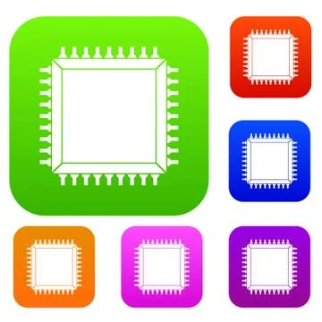 Computer microchip set color collection 스톡 일러스트
