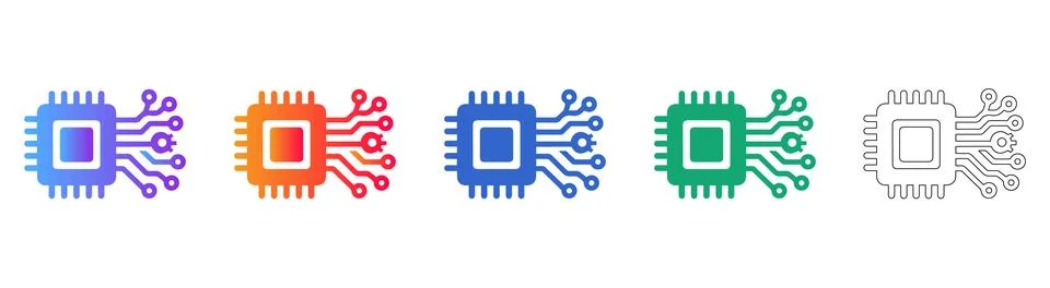 Computer Microchip Technology Icons 스톡 일러스트
