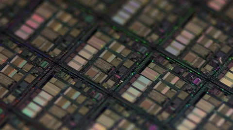 Computer Microchip Wafer Rotation 20x Macro 4k Stock Footage 47883962
