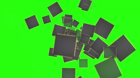 Computer microchips fly outward from the center Video stock 332545685
