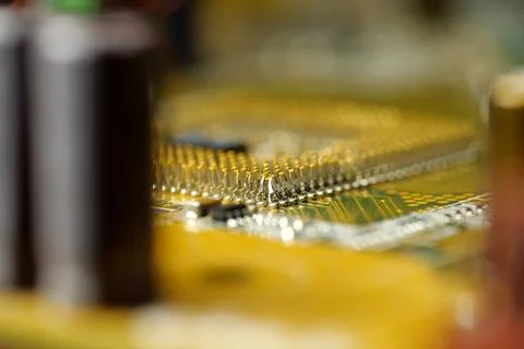 Computer microcircuit with electronic components, chips, resistors, connectio Stock Photos