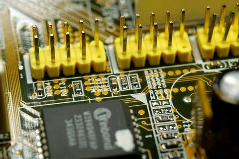 Computer microcircuit with electronic components Foto stock