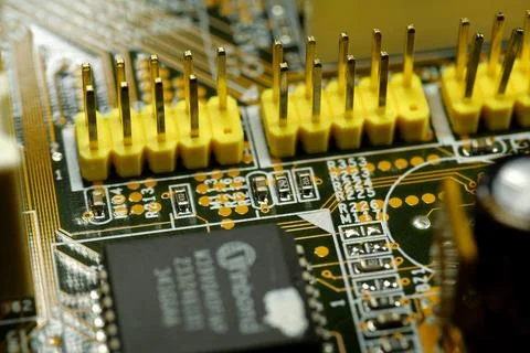 Computer microcircuit with electronic components Foto stock