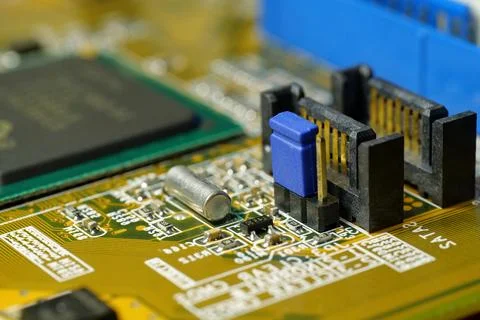 Computer microcircuit with electronic components Foto stock