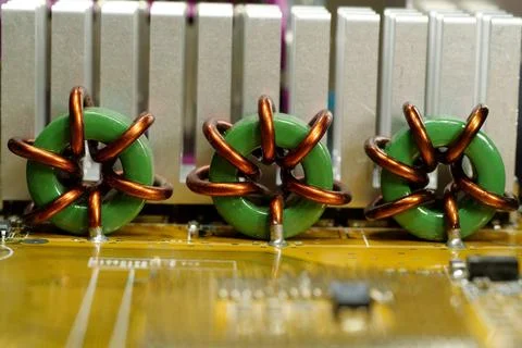 Computer microcircuit with electronic components Stock Photos