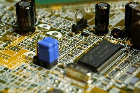 Computer microcircuit with electronic components Stock Photos