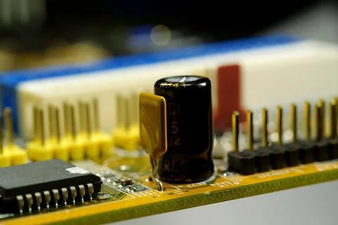 Computer microcircuit with electronic components Stock Photos