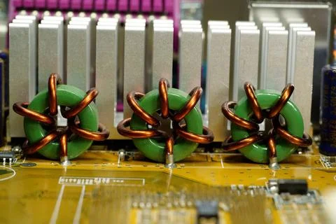 Computer microcircuit with electronic components Foto stock