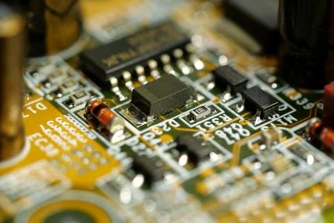 Computer microcircuit with electronic components 库存照片