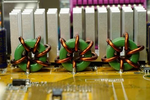 Computer microcircuit with electronic components Foto stock