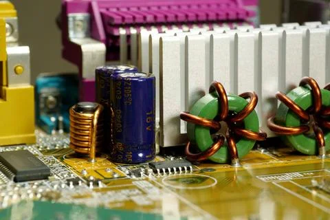 Computer microcircuit with electronic components Foto stock