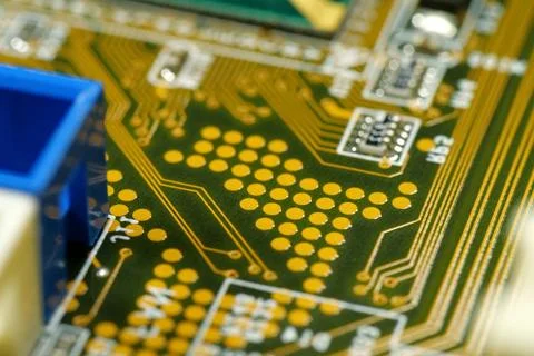 Computer microcircuit with electronic components Stock Photos