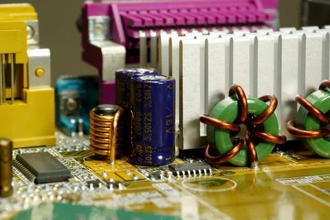 Computer microcircuit with electronic components Stock Photos