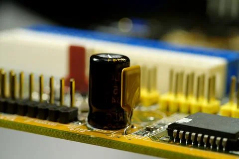 Computer microcircuit with electronic components Stock Photos