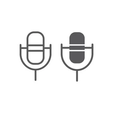 Computer microphone line and glyph icon, sound and device, audio mic sign Stock Illustration