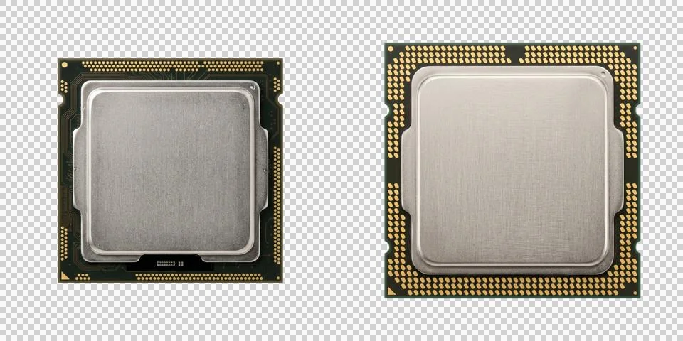 Computer microprocessor cpu units with metallic heat spreader and gold cont.. Foto stock