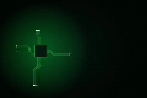 Computer microprocessor with green circuits grid background for tech design.. Stock-Illustration