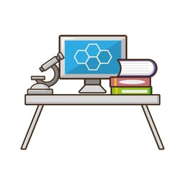 Computer microscope books laboratory science Stock Illustration