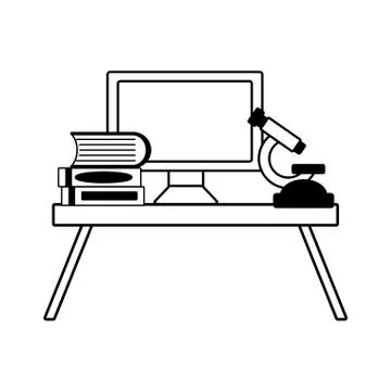 Computer microscope books laboratory science Stock Illustration
