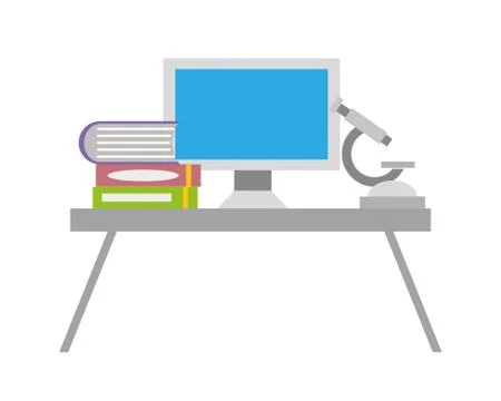 Computer microscope books laboratory science Stock Illustration