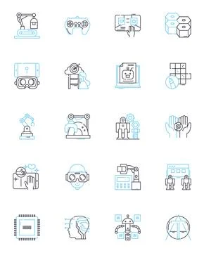 Computer milling linear icons set. Precision, Automation, Efficiency Stock Illustration