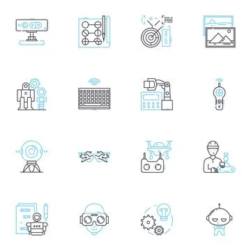Computer milling linear icons set. Precision, Automation, Efficiency Stock Illustration
