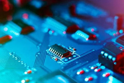Computer mircochip - Electronic integrated circuit board PCB close up 스톡 사진