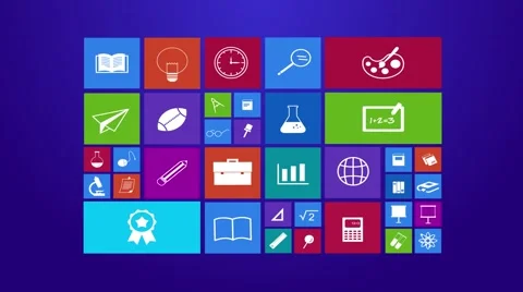 Computer mobile application app education icon subjects math science art sport Stock Footage 61284060
