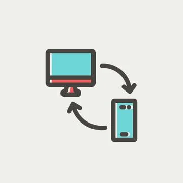 Computer, mobile device and network connection thin line icon Stock Illustration
