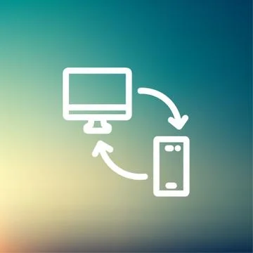 Computer, mobile device and network connection thin line icon 스톡 일러스트