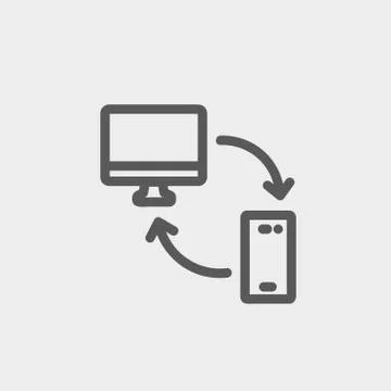 Computer, mobile device and network connection thin line icon Stock Illustration